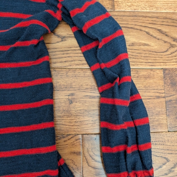 Ann Taylor LOFT Red & Navy Stripe Pullover Lightweight Sweater Tie Neck Sz S - Picture 7 of 8